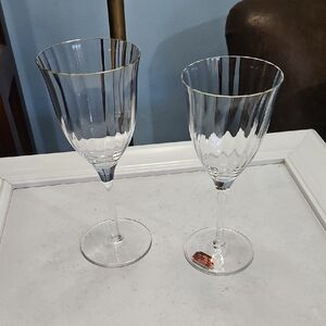 Gorham Fine Crystal Laurin Gold Rim Clear Wine Glasses Set Of 2